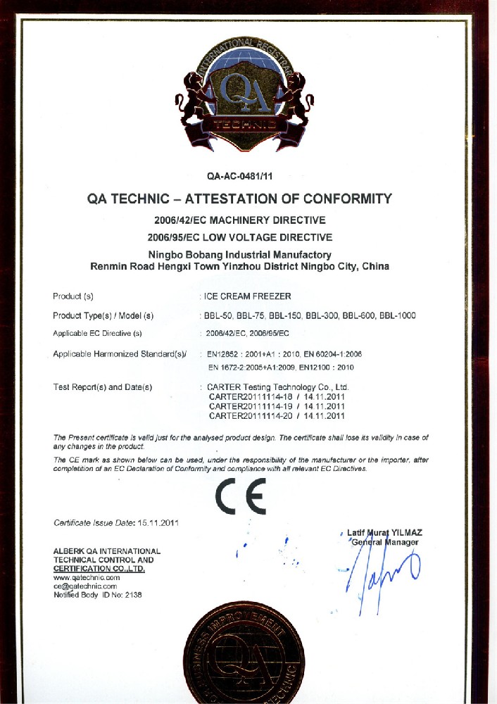 QA-AC-0481-11 Ningbo Bobang Industrial Manufactory